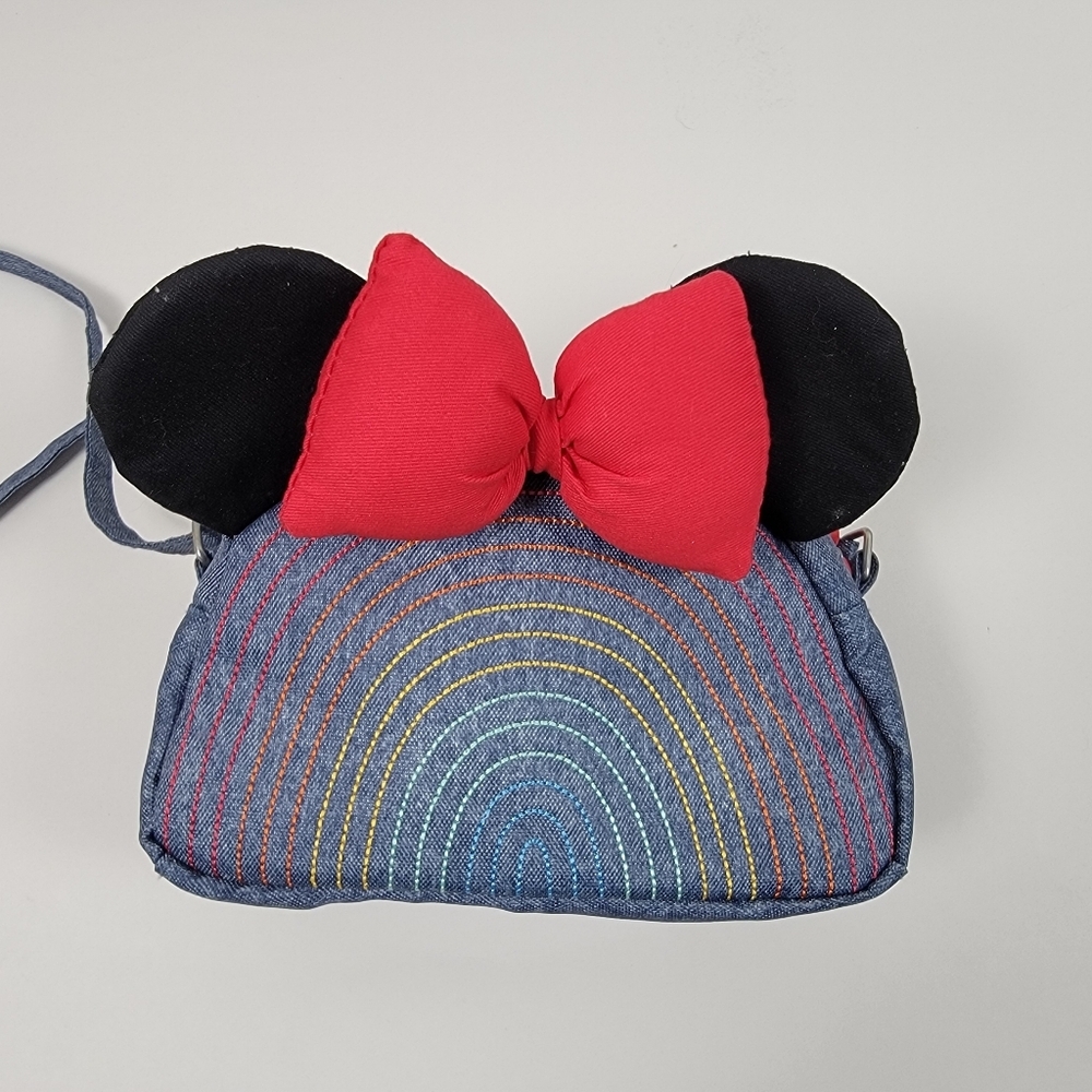 Disney Denim Embroidered Minnie Mouse Bow Bag Purse Miny 8"x5" - Picture 2 of 8